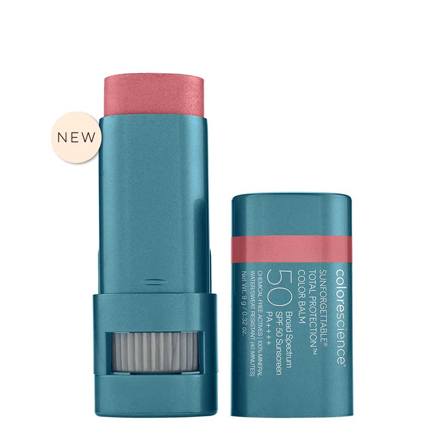 Colorescience colour balm roll on spf , product is blue with white writing image shows roll on and lid next to it.