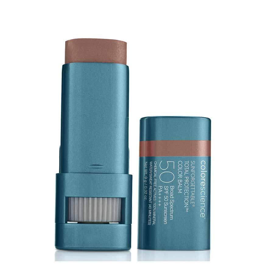 Colorescience colour balm roll on spf , product is blue with white writing image shows roll on and lid next to it.