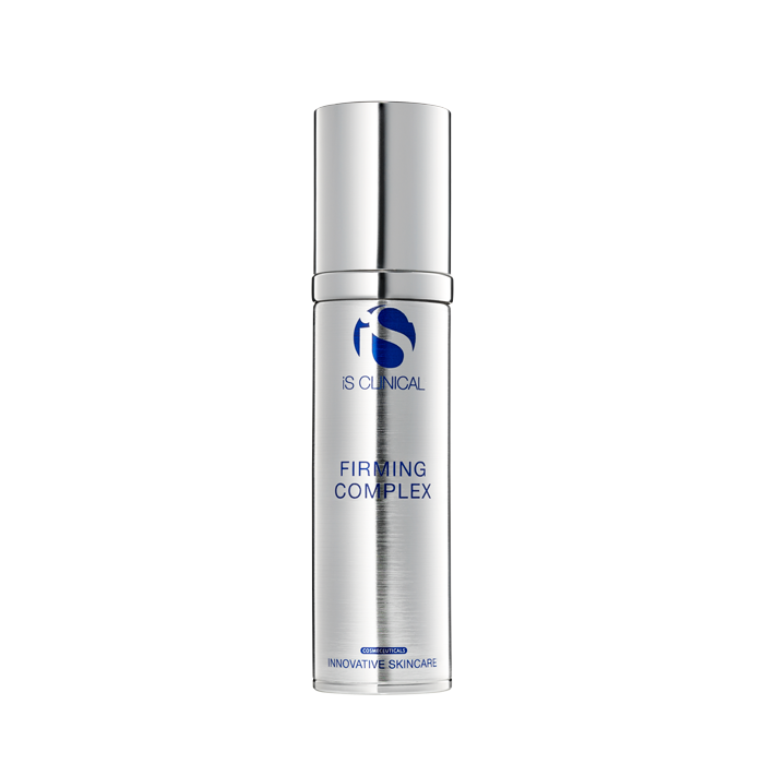 A pump bottle of S Clinical Firming Complex, with a silver and blue label, indicating it's intended for intensive skin care.
