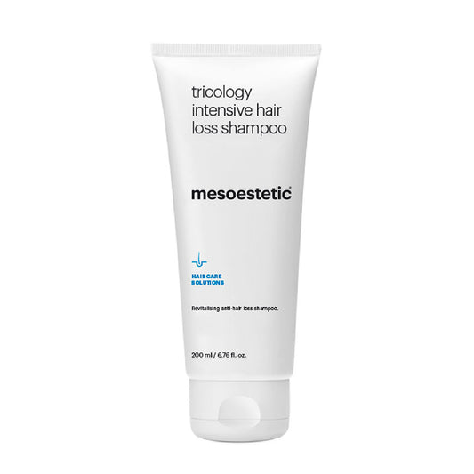 A tube of Mesoestetic Tricology Intensive Hair Loss Shampoo, 200ml.