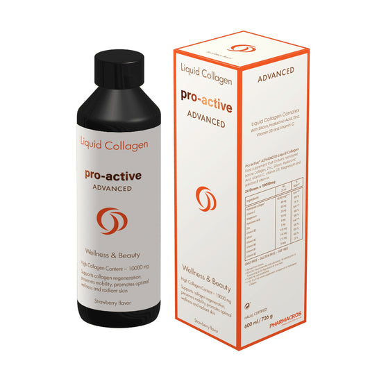 Liquid Collagen pro-active Advanced bottle and packaging on a white background