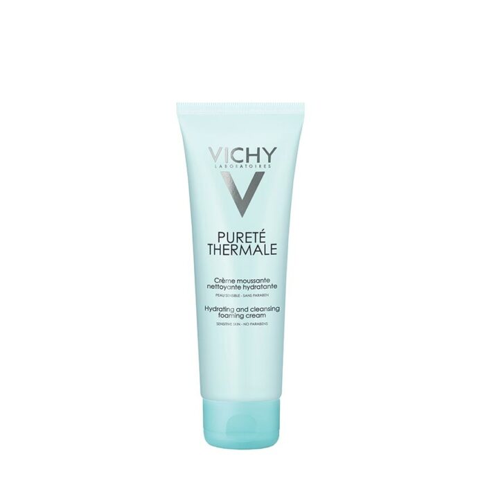 A tube of VICHY PURETE THERMALE HYDRATING & CLEANSING FOAMING CREAM against a white background.