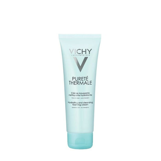 A tube of VICHY PURETE THERMALE HYDRATING & CLEANSING FOAMING CREAM against a white background.