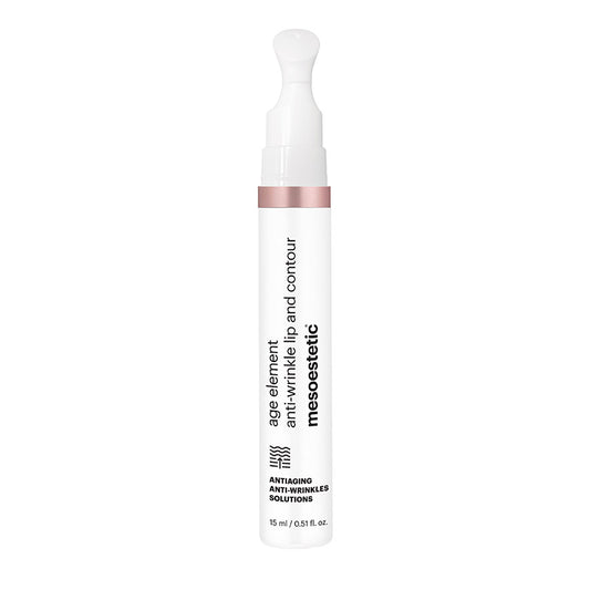 A white and rose gold dispenser with a ceramic applicator designed for lip contouring, labeled as an anti-wrinkle product.