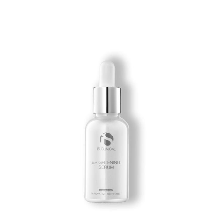 A bottle of 'Clinical Brightening Serum' with a dropper, on a white background.