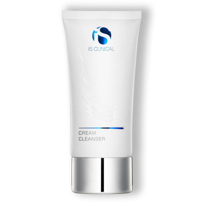A tube of Is Clinical Cream Cleanser with a white and silver design, indicating it is a cream-based facial cleanser.