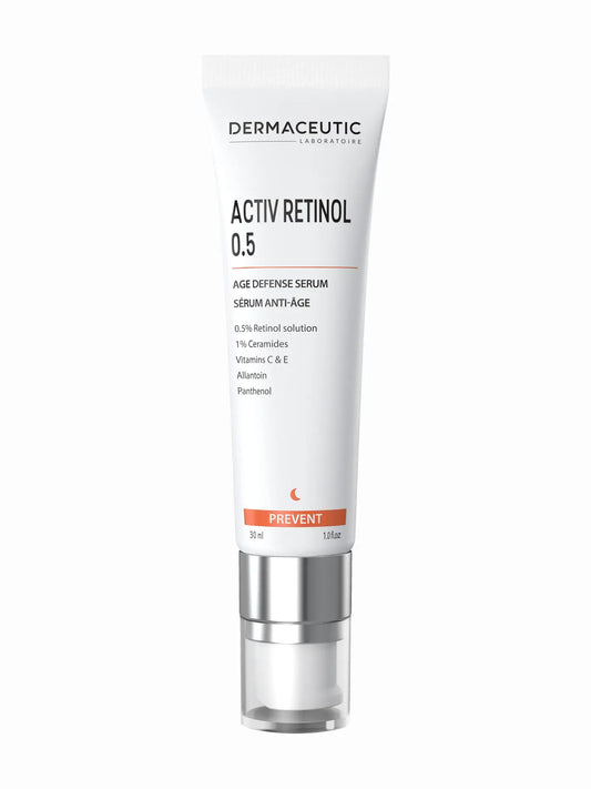 A bottle of Dermaceutic Activ Retinol 0.5 serum against a white background.