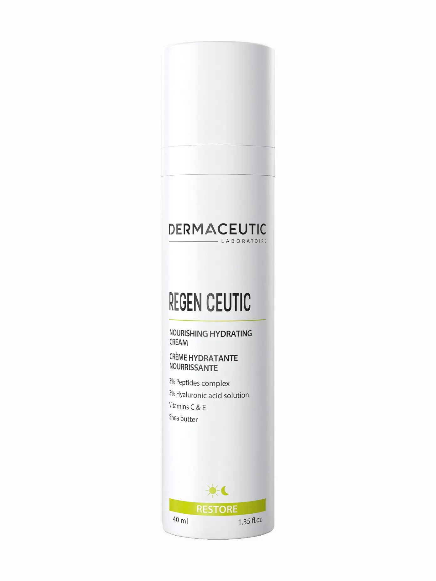 A bottle of Dermaceutic Regen Ceutic Repairing Cream, designed for nourishing and repairing the skin.
