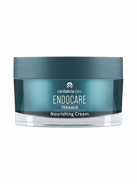 A jar of Endocare Tensage Nourishing Cream with a blue label and lid, on a white background.