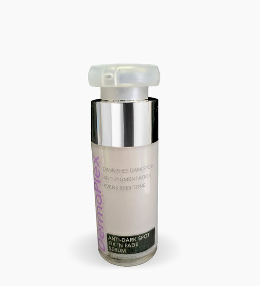 A bottle of Essel DermaPlex Anti-Dark Spot Serum, 50ml.