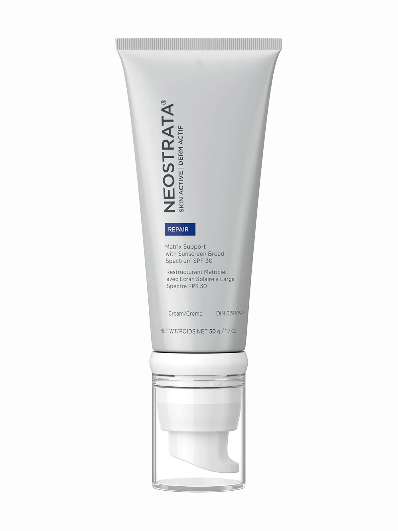 Tube of NeoStrata Matrix Support SPF30 sunscreen cream with a white and blue label, designed for mature skin.