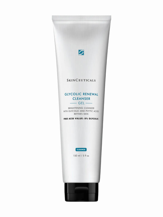 A tube of SkinCeuticals Glycolic Renewal Cleanser against a white background.