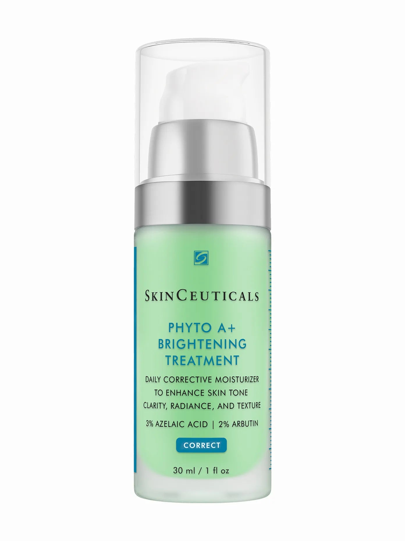 A pump bottle of SkinCeuticals Phyto A+ Brightening Treatment gel moisturizer.