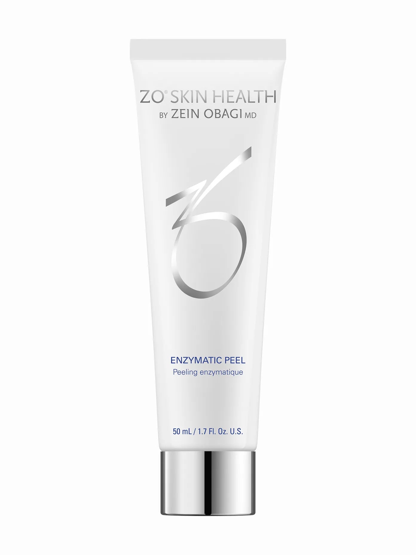 A tube of ZO Skin Health Enzymatic Peel with white and blue color scheme.