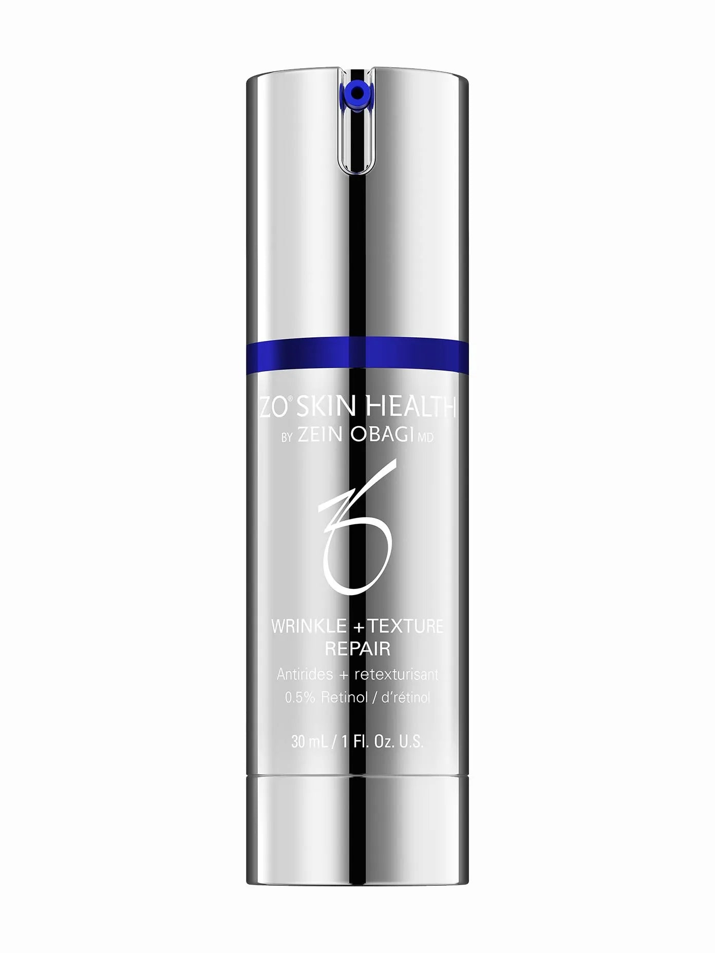 A bottle of ZO Skin Health Wrinkle + Texture Repair serum.