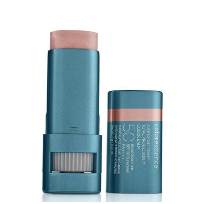 Colorescience colour balm roll on spf , product is blue with white writing image shows roll on and lid next to it.