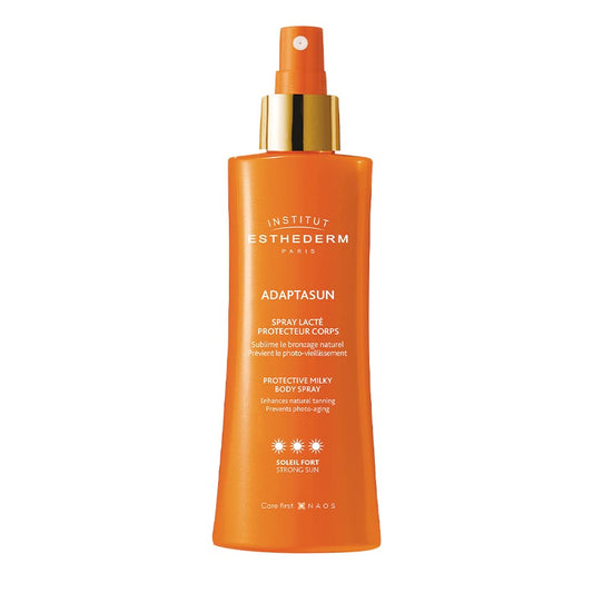 Orange spray bottle with gold nozzle on a white background