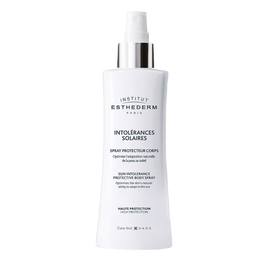 Institut Esthederm sun protection spray bottle on a white background
