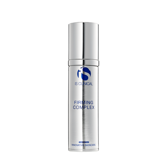 A pump bottle of S Clinical Firming Complex, with a silver and blue label, indicating it's intended for intensive skin care.