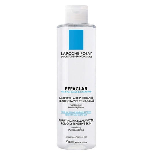 Bottle of EFFACLAR MICELLAR WATER by La Roche-Posay, specifically designed for oily and sensitive skin, with a 200 ml volume.