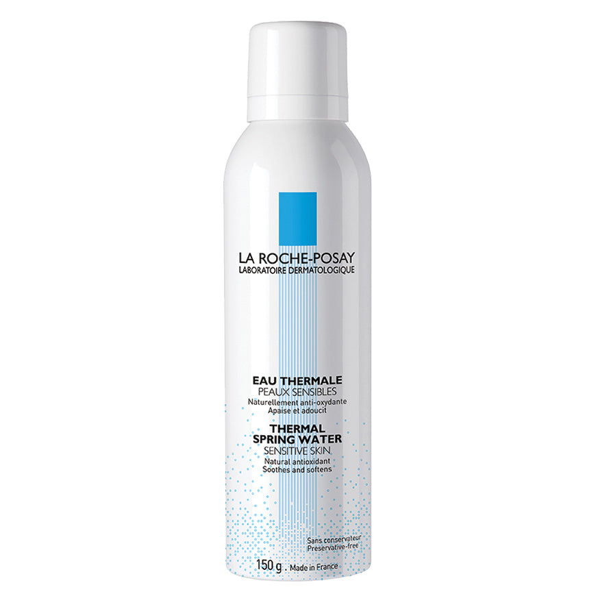 A bottle of La Roche-Posay Thermal Spring Water designed for purifying and soothing oily skin.