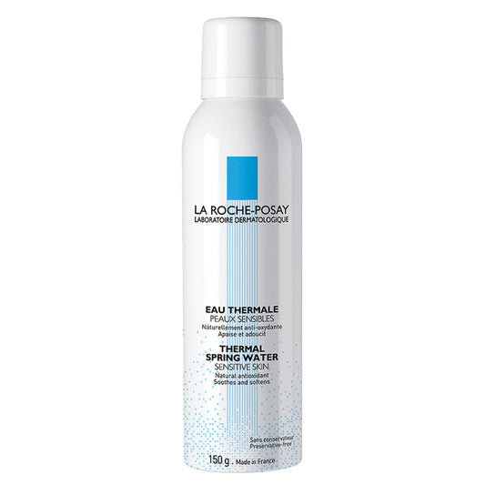 A bottle of La Roche-Posay Thermal Spring Water designed for purifying and soothing oily skin.