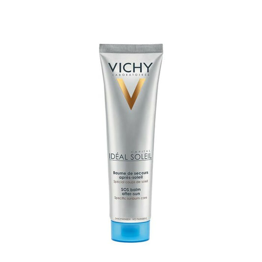 Tube of VICHY IDEAL SOLEIL AFTER SUN SOS BALM placed against a white background.