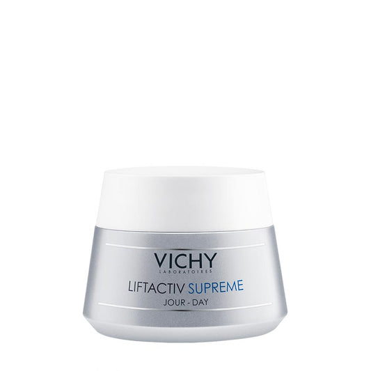 A jar of Vichy LIFTACTIV SUPREME moisturizer for dry skin.