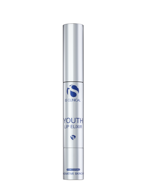 A tube of 'Youth Lip Elixir' by iS Clinical Skin, designed for lip treatment.