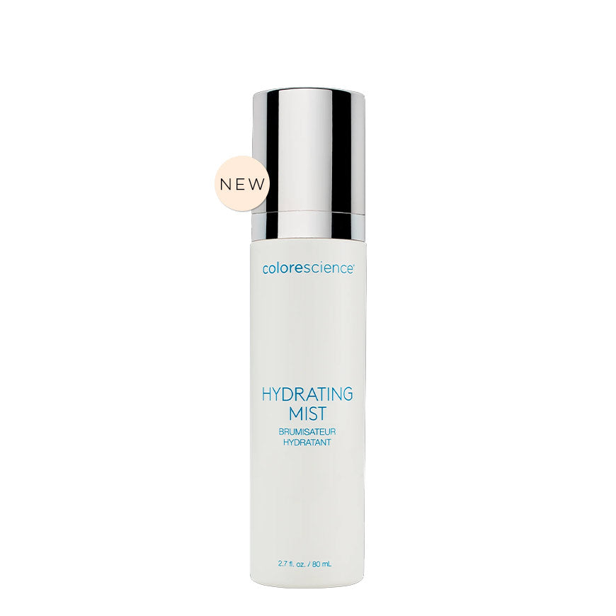 COLORESCIENCE Hydrating Mist Setting Spray in a white bottle and silver lid