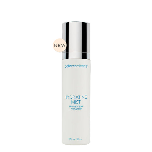 COLORESCIENCE Hydrating Mist Setting Spray in a white bottle and silver lid