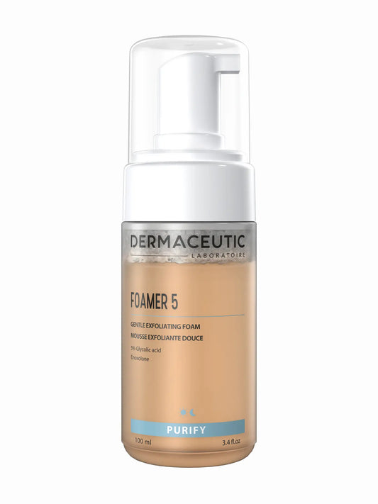 A pump bottle of Dermaceutic Foamer 5 cleanser, intended for sensitive skin with early ageing concerns.