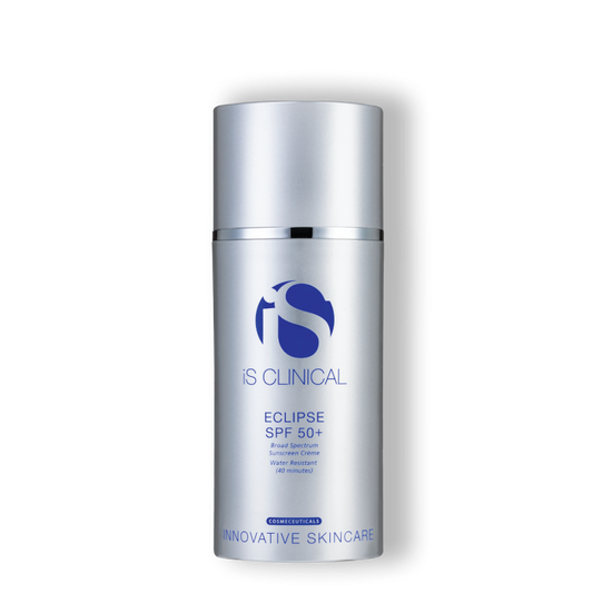 A pump bottle of Is Clinical Eclipse SPF 50+ sunscreen lotion.