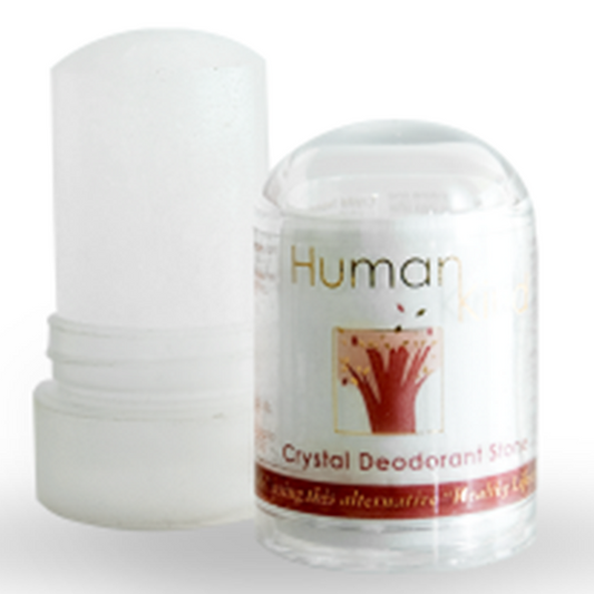 A stick deodorant and a clear plastic container with a label, both featuring the HumanKind brand.