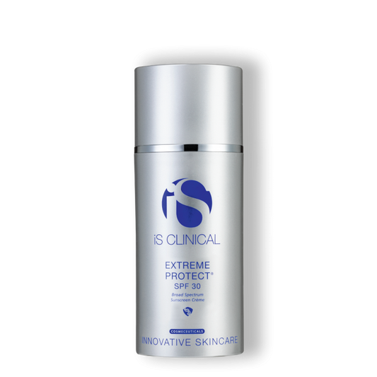 iS Clinical extreme protect spf 30 silver cylinder with blue writing