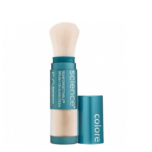 A Colorescience Mineral Sunscreen Brush with SPF 50, Fair skin tone, displayed next to its open lid.