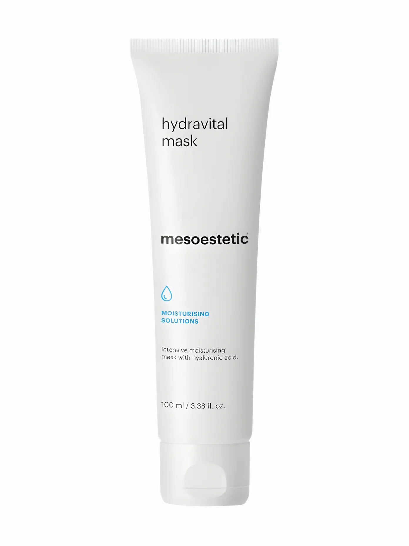 A white tube packaging labeled 'hydravital mask' by Mesoestetic.