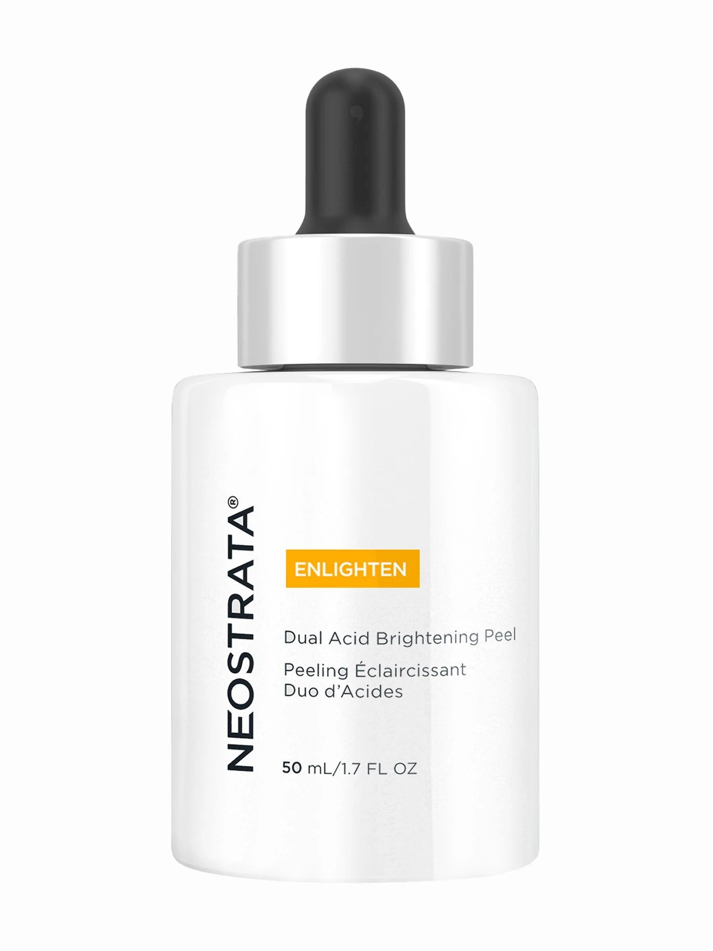 A bottle of Neostrata Dual Acid Brightening Peel with a dropper top, labeled for skin brightening and exfoliation.