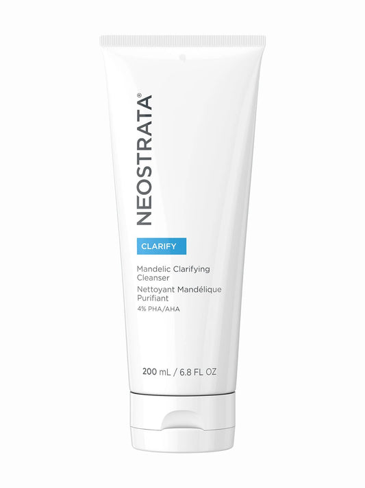 A tube of NeoStrata Mandelic Clarifying Cleanser with a white and blue label, indicating 200ml volume.