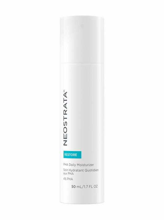 A pump bottle of NeoStrata PHA Daily Moisturizer, with a white and blue label, indicating 50ml volume.