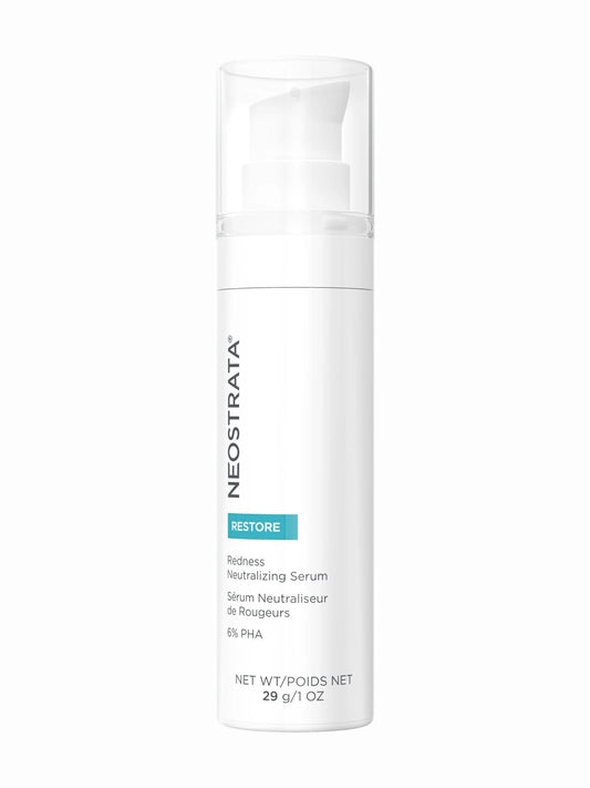 A pump bottle of NeoStrata Redness Skin Neutralizing Serum with the brand name and product information displayed on the label.
