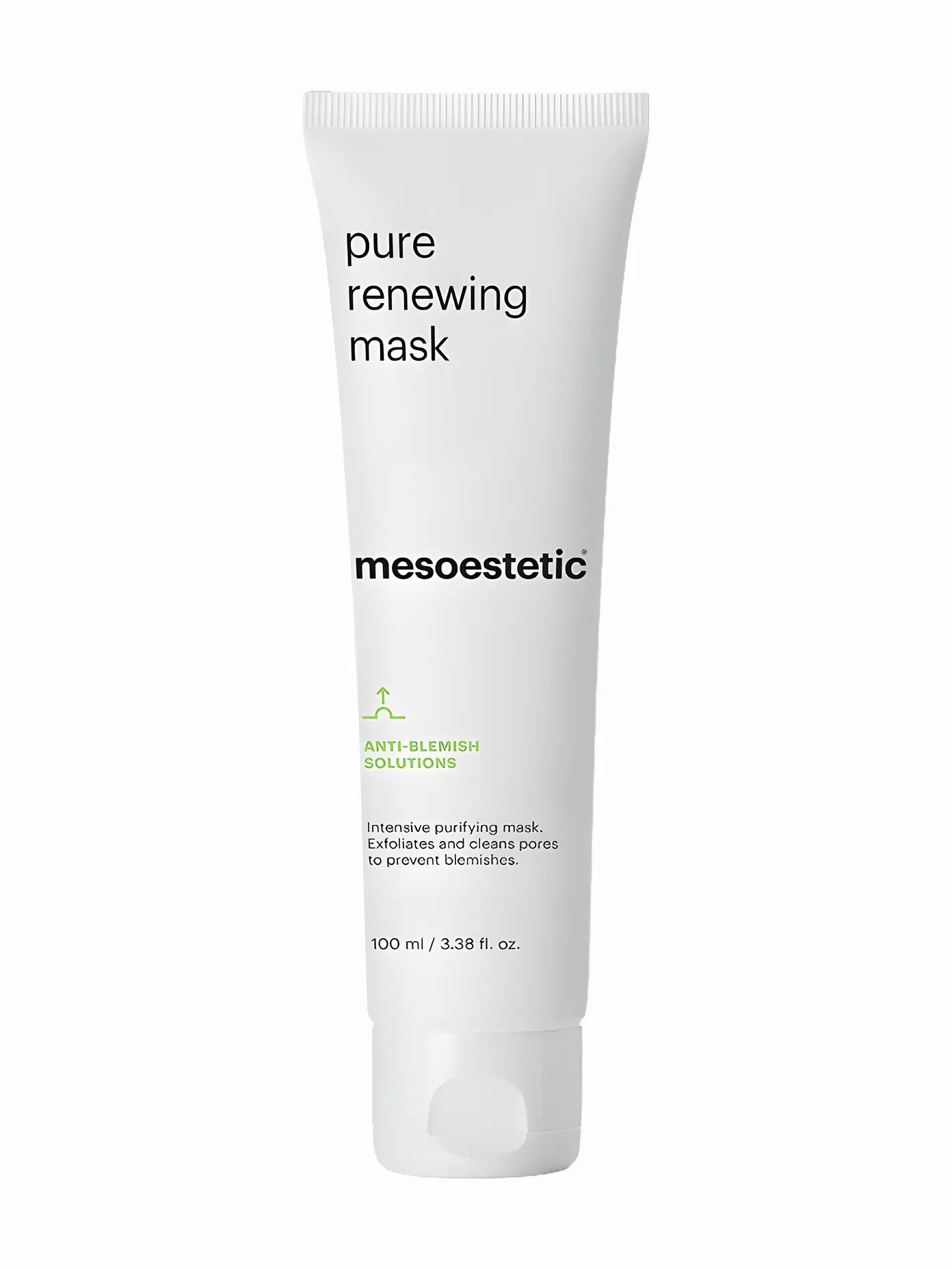 A tube of Mesoestetic Pure Renewing Mask, designed for exfoliating and purifying the skin.
