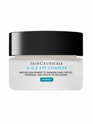 A jar of SkinCeuticals AGE Eye Complex cream designed for anti-aging and hydration around the eye area.