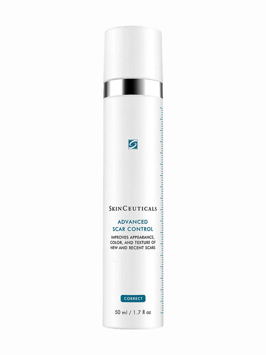 A pump bottle of SkinCeuticals Advanced Scar Control, which is a silicone-based scar gel.