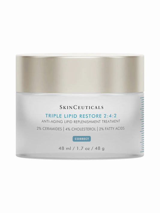 A jar of SkinCeuticals Triple Lipid Restore 4+2 anti-aging lipids treatment cream.