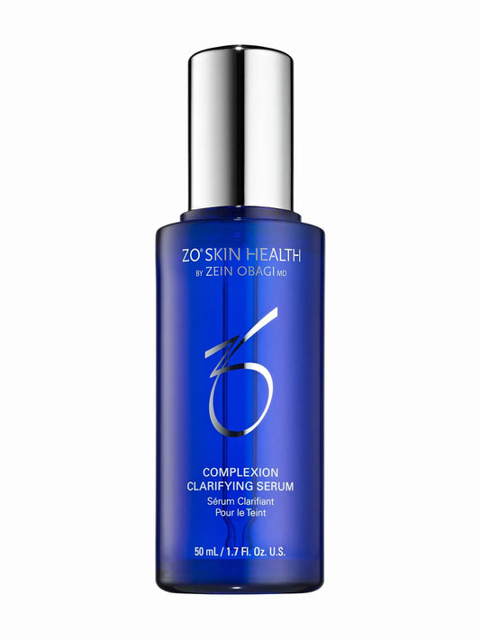 A blue bottle of ZO Skin Health Complexion Clarifying Serum with white and silver text detailing the product name and size.