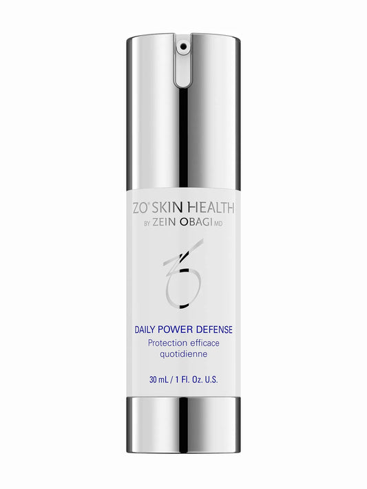 A bottle of ZO Skin Health Daily Power Defense cream serum.