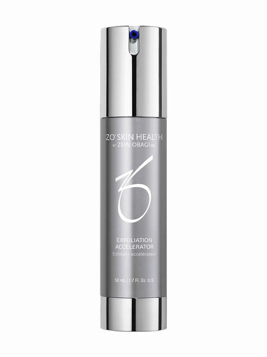 A bottle of ZO Skin Health Exfoliation Accelerator serum designed for skincare.