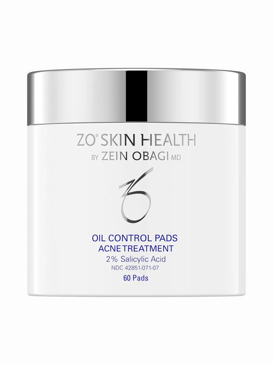 A container of ZO Skin Health Oil Control Pads, designed for acne treatment with maximum strength exfoliation.