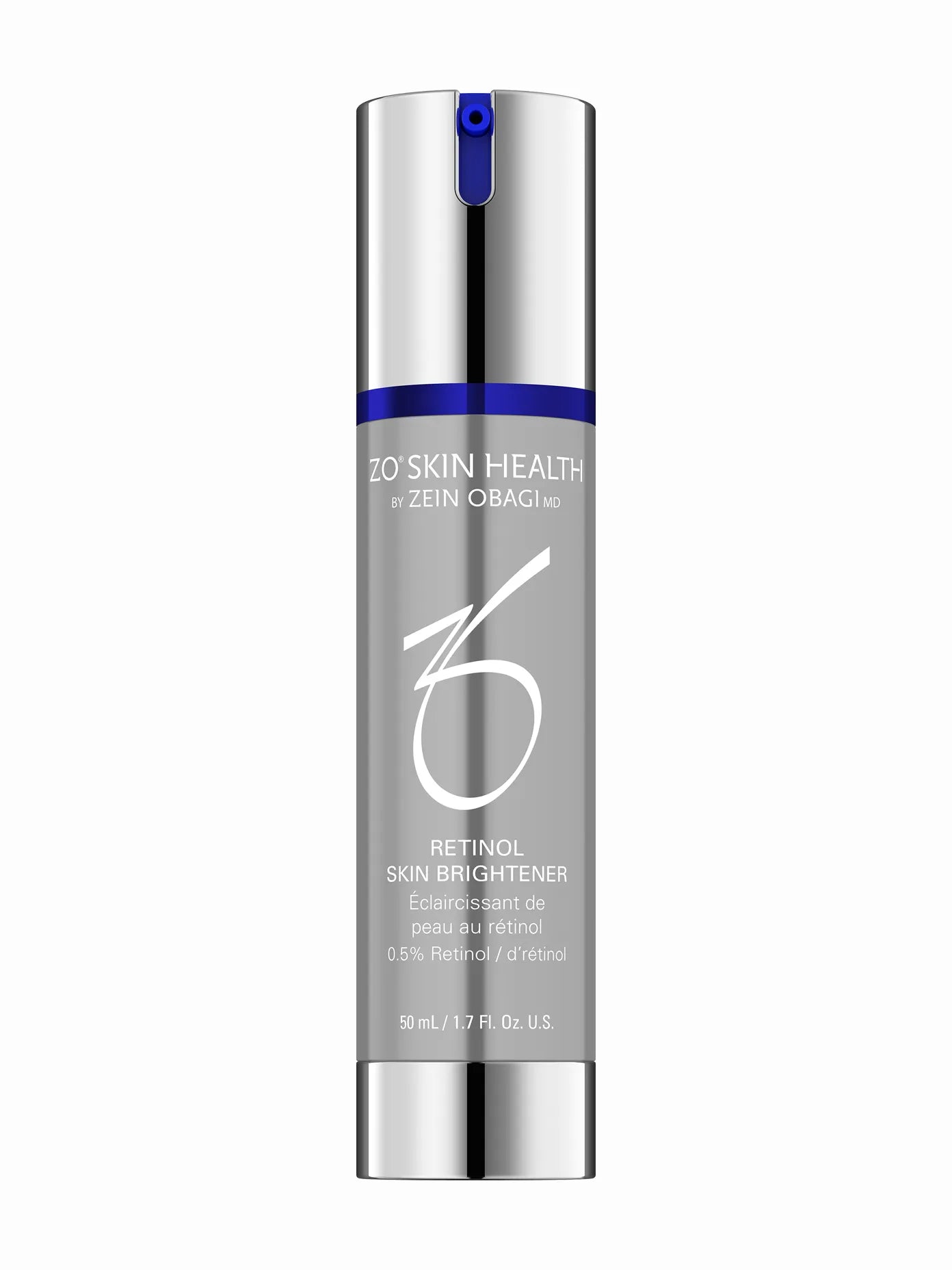A bottle of ZO Skin Health Retinol Skin Brightener with 0.5% Retinol, designed for brightening and reducing signs of skin aging.